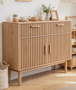 Simurq Sideboard / Buffetkast 100x35x80cm - 2 Lades, 2 Deuren, Massief Houten Poten & Lamellenpanelen