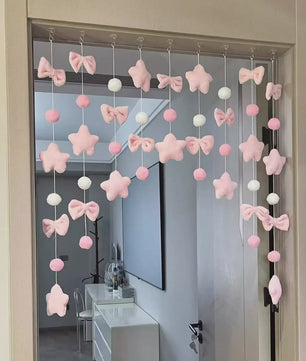 Schattige Strikjes & Sterren Gordijn - Decoratieve Deurhanger voor Meisjeskamer