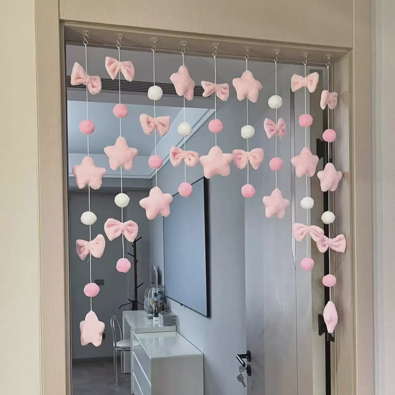 Schattige Strikjes & Sterren Gordijn - Decoratieve Deurhanger voor Meisjeskamer
