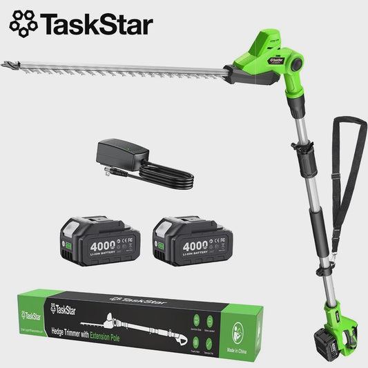 TaskStar Snoerloze Heggenschaar op Steel - 50cm Dubbelzijdig Mes, 2x 4000mAh Accu