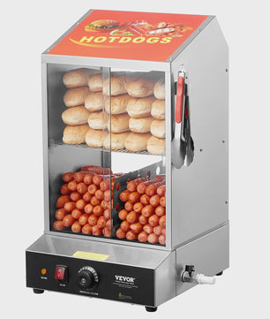 Professionele Hotdog Stoomoven & Broodjeswarmer - 36L, 2 Etages, Temperatuurregeling