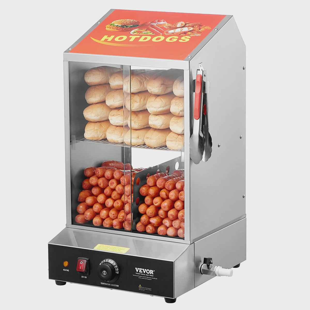 Professionele Hotdog Stoomoven & Broodjeswarmer - 36L, 2 Etages, Temperatuurregeling