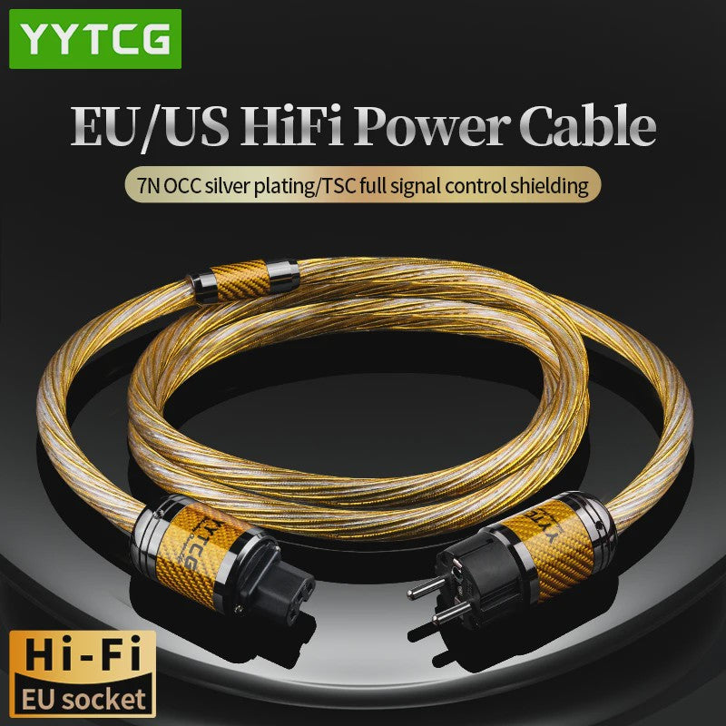 Hi-end 7N OCC Zilver Verguld Audiophile Netkabel met Carbon Fiber Rhodium Plug voor Hifi CD Versterker