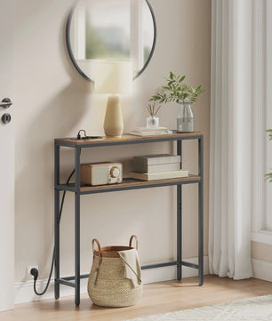 VASAGLE Console Tafel met 2 Planken & Laadstation - 80x20x80 cm - Hal & Woonkamer