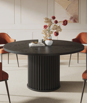 Zwarte Ronde Eettafel voor 4-6 Personen - 120 cm - Met Stijlvolle Gefineerde MDF & Metalen Onderstel