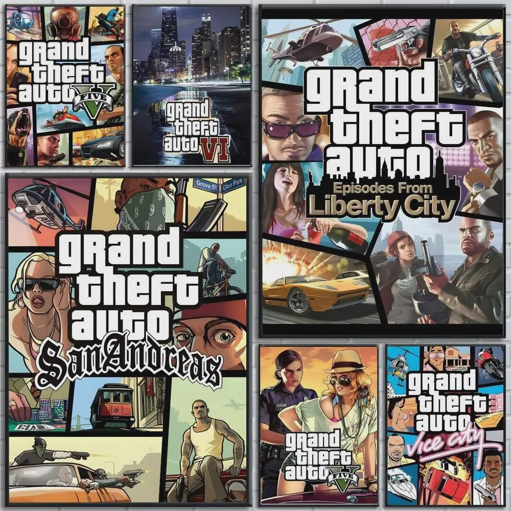 Grand Theft Auto Game Posters - Zelfklevend Muurdecoratie voor Fans