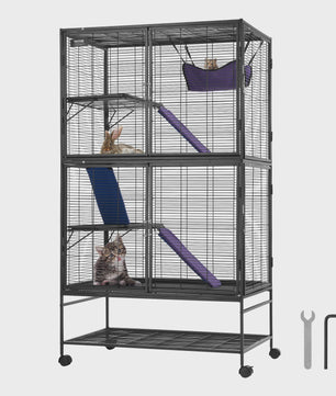 Grote 4-Laags Metalen Dierenkooi met Wielen - Ideaal voor Fretten, Ratten & Knaagdieren
