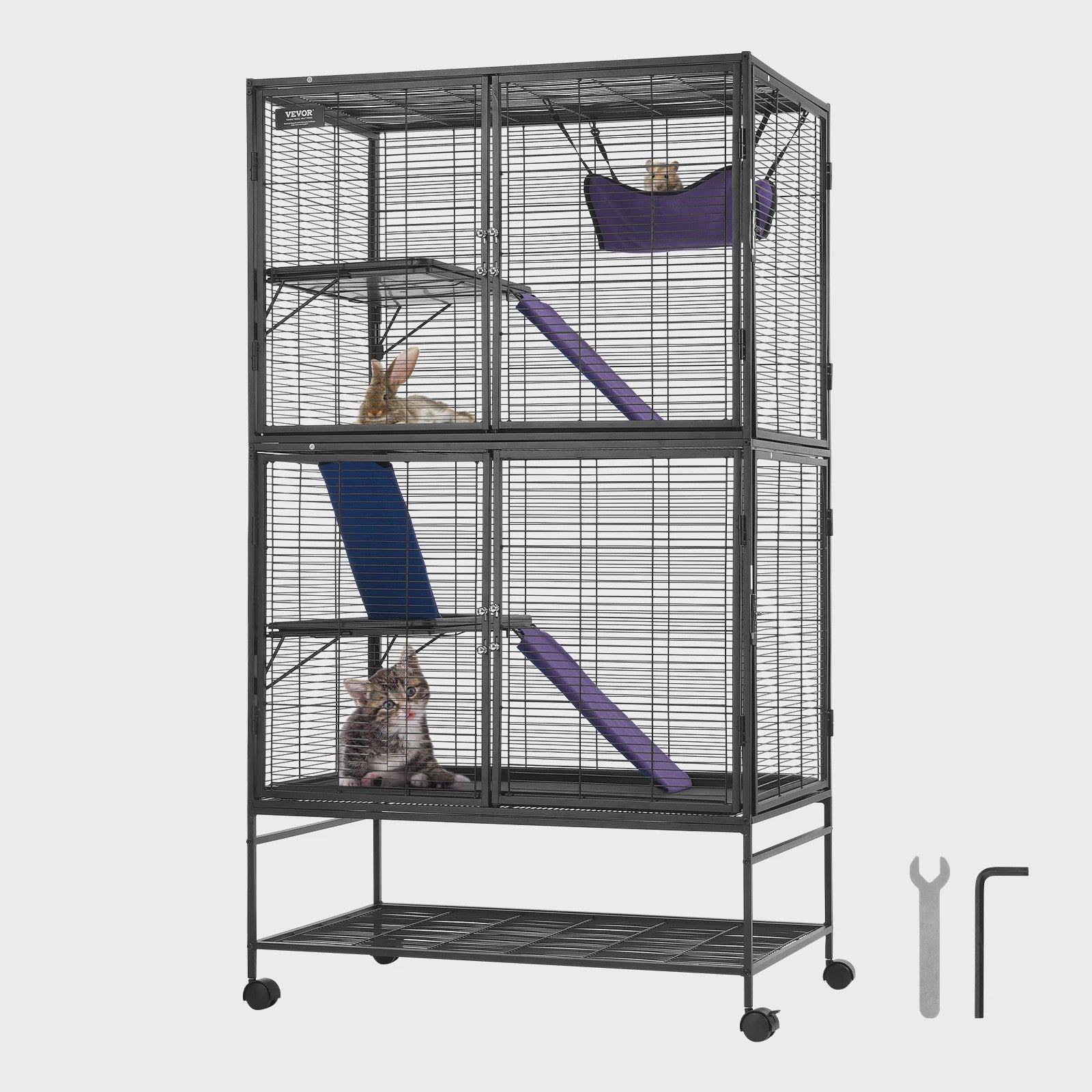 Grote 4-Laags Metalen Dierenkooi met Wielen - Ideaal voor Fretten, Ratten & Knaagdieren