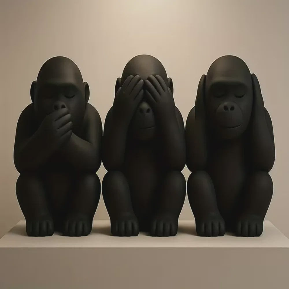 Set van 3 Drie Apen Beeldjes - Niet Zien, Niet Horen, Niet Zeggen - Woonkamer Decoratie
