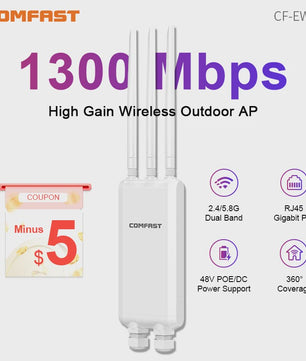 Comfast 1300Mbps Outdoor WiFi Access Point - Gigabit, Dual-Band 2.4/5.8GHz, Lange Afstand