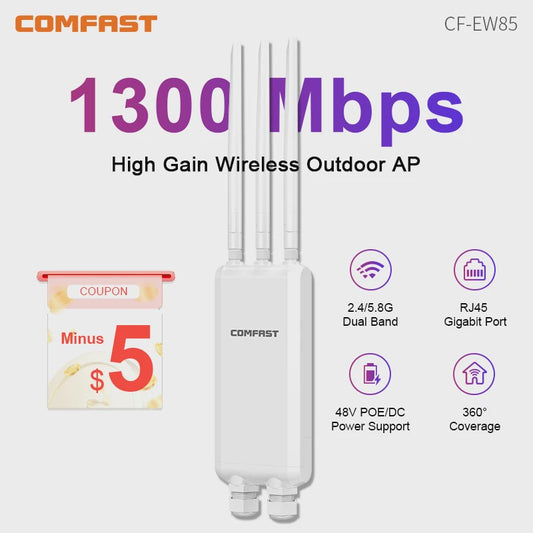 Comfast 1300Mbps Outdoor WiFi Access Point - Gigabit, Dual-Band 2.4/5.8GHz, Lange Afstand