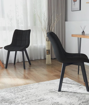 Set van 2 fluwelen eetkamerstoelen met rugleuning en houten poten - Comfortabel en stijlvol