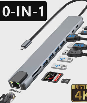 10-in-1 USB-C Hub: 4K HDTV, 100W PD, Ethernet, USB 3.0/2.0, SD/TF Kaartlezer