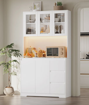 Keuken Buffetkast met LED Verlichting, 3 Lades en Stopcontacten - 100x38.5x180cm