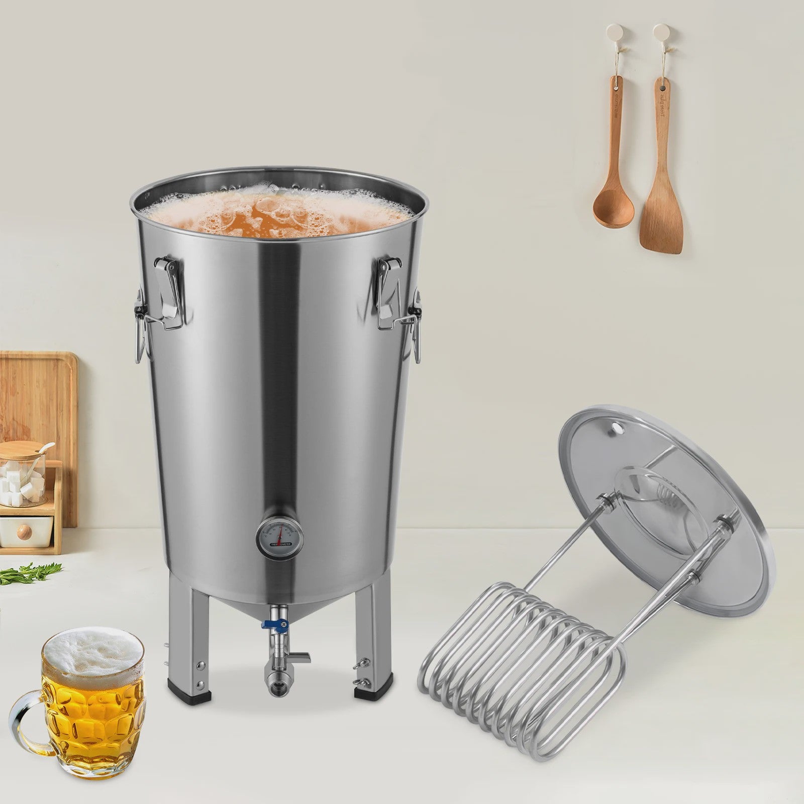 Roestvrijstalen Fermentatietank 26.6L (7.04 Gal) met Conische Bodem voor Bierbrouwen Thuis