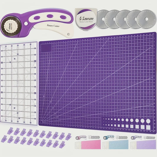 Professionele Rotary Cutter Set 45mm met Snijmat, Liniaal & Clips voor Naaien en Quilten