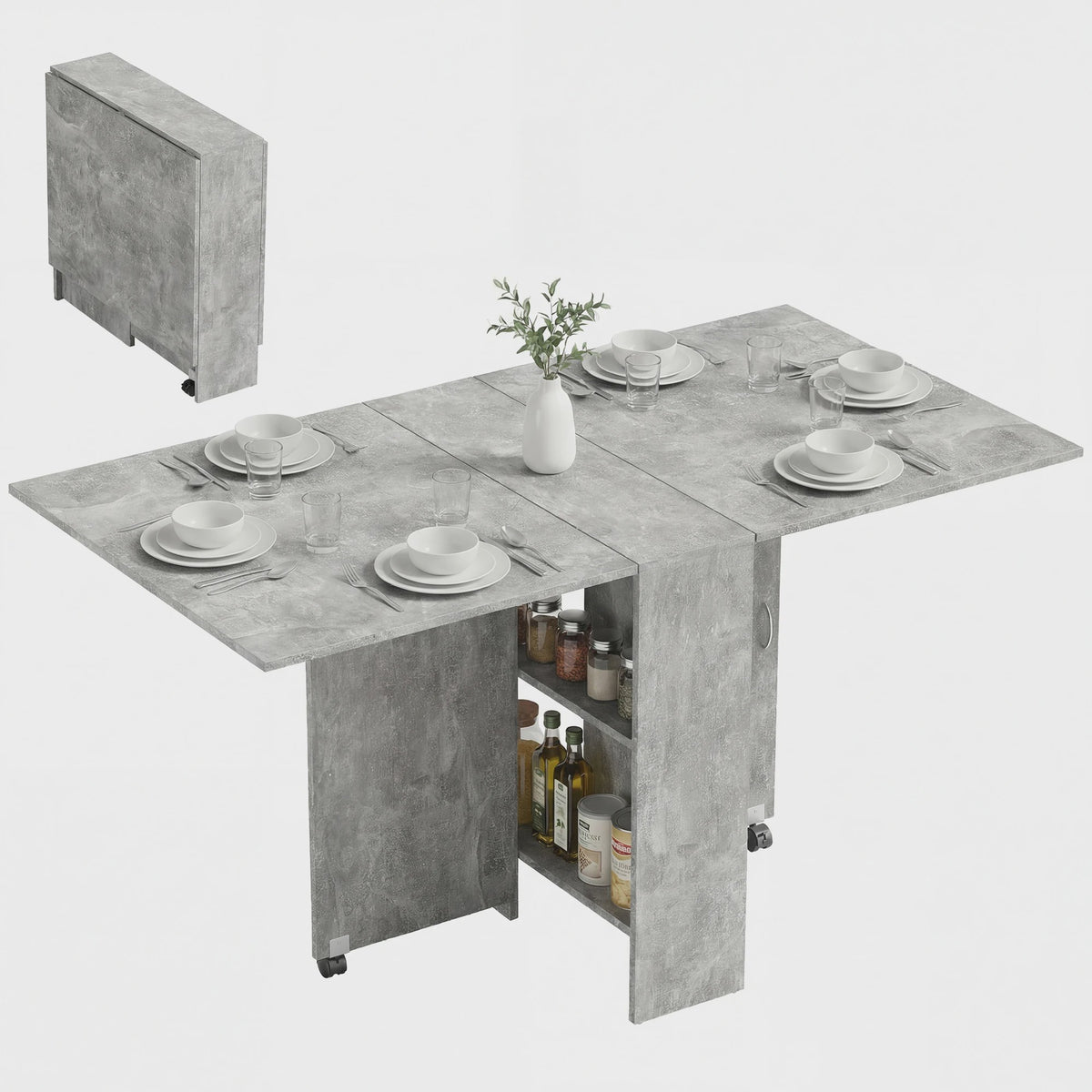 HOMCOM Multifunctionele Klaptafel - Eetkamertafel op Wielen met 2 Opbergvakken - 140x75x74 cm