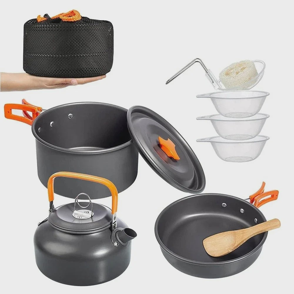 Kampeer Kookset Aluminium Outdoor Keukengerei Set - 12 Delig voor 2-3 Personen
