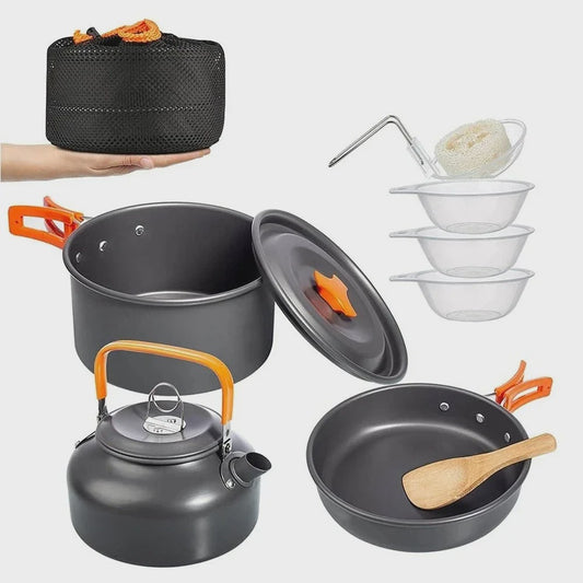 Kampeer Kookset Aluminium Outdoor Keukengerei Set - 12 Delig voor 2-3 Personen