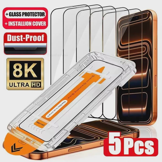 5x Screenprotector Glas voor iPhone 15 t/m 17 Serie - Ultra HD, Stofvrij & Makkelijk Installeren