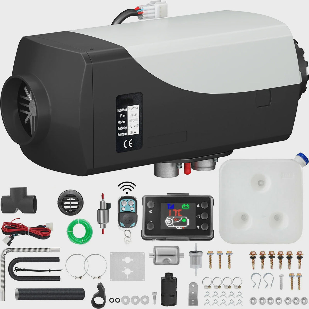 Krachtige 12V 8KW Diesel Luchtverwarmer met Afstandsbediening en LCD - Snel Warm in Auto, Camper & Vrachtwagen