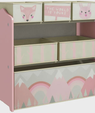 Roze Kinder Kledingkast met 6 Stoffen Opbergdozen - Schattige Motieven