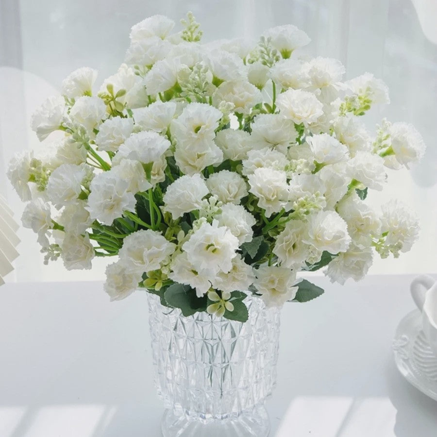 Kunstbloemen - 5 Takken Kleine Anjers (15 Bloemhoofden) - Decoratie voor Bruiloft, Kerst, Vaas