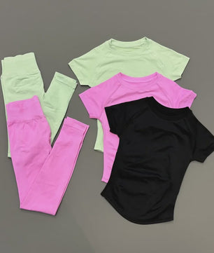 Naadloze Yoga Set Dames: Short Sleeve Top & Hoge Taille Legging - Sneldrogend Sportkleding Pak
