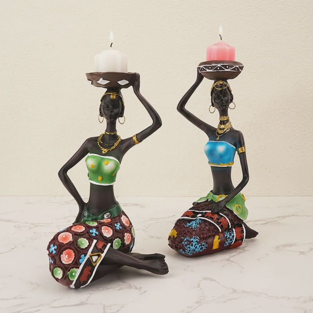 Afrikaanse Stijl Kandelaars - Decoratieve Figuren Set voor Huis & Interieur