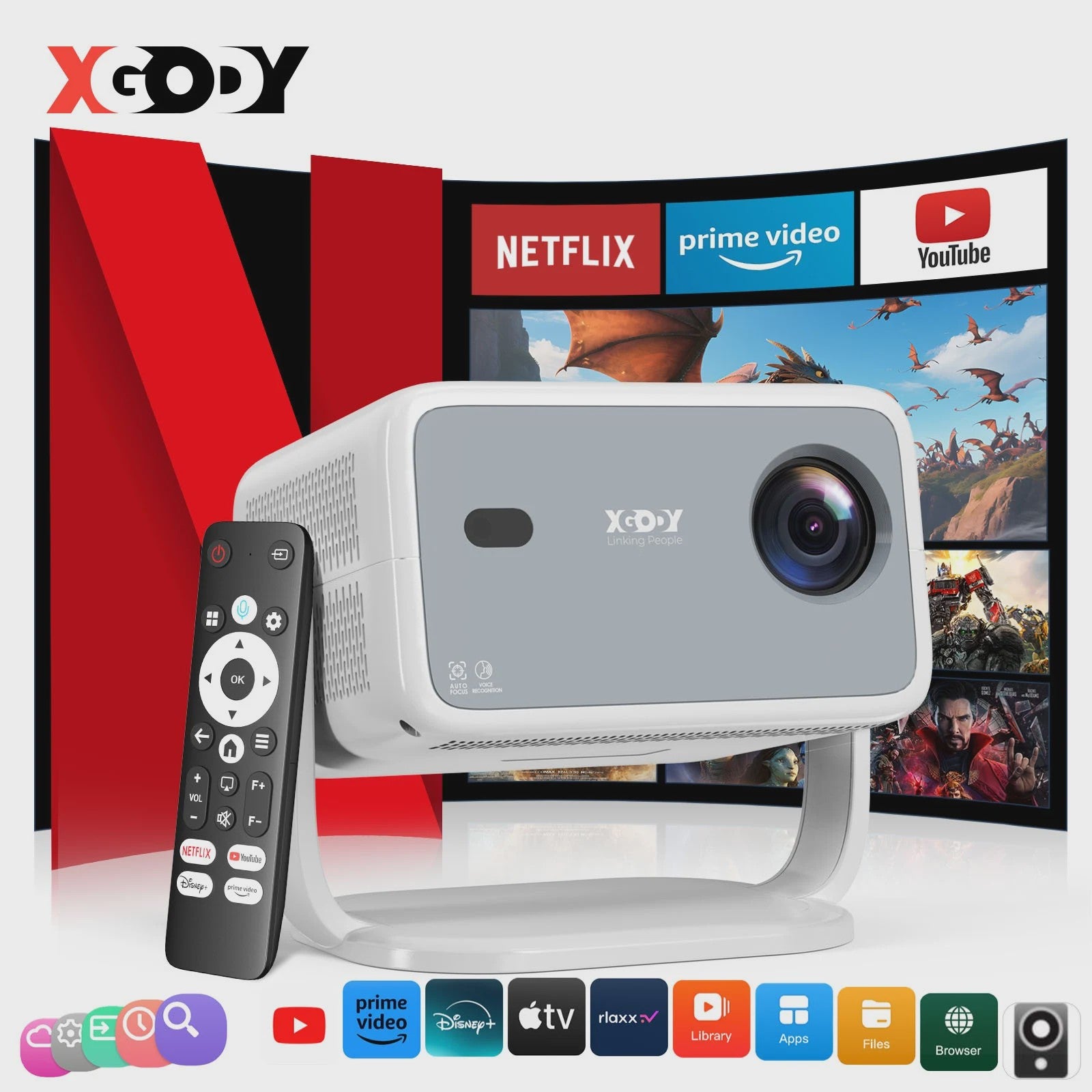 XGODY N6 Smart Projector: Netflix Officieel, 4K Ondersteuning, 650 ANSI Lumen & AI Functies
