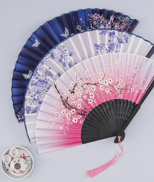 Vintage Zijden Vouwbare Handwaaier - Chinees/Japans Bamboe, Perfect voor Dans & Decoratie