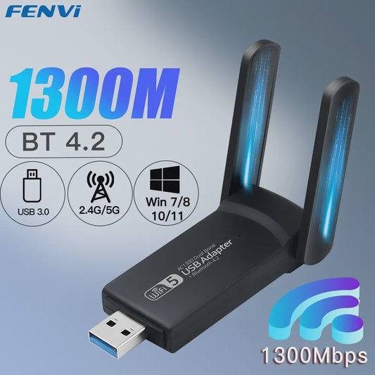 USB 3.0 WiFi Adapter 1300Mbps Dual Band AC met Bluetooth 4.2 voor Desktop & Laptop