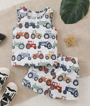 Zomer Set Baby Jongens: Tractor Print Tanktop & Shorts