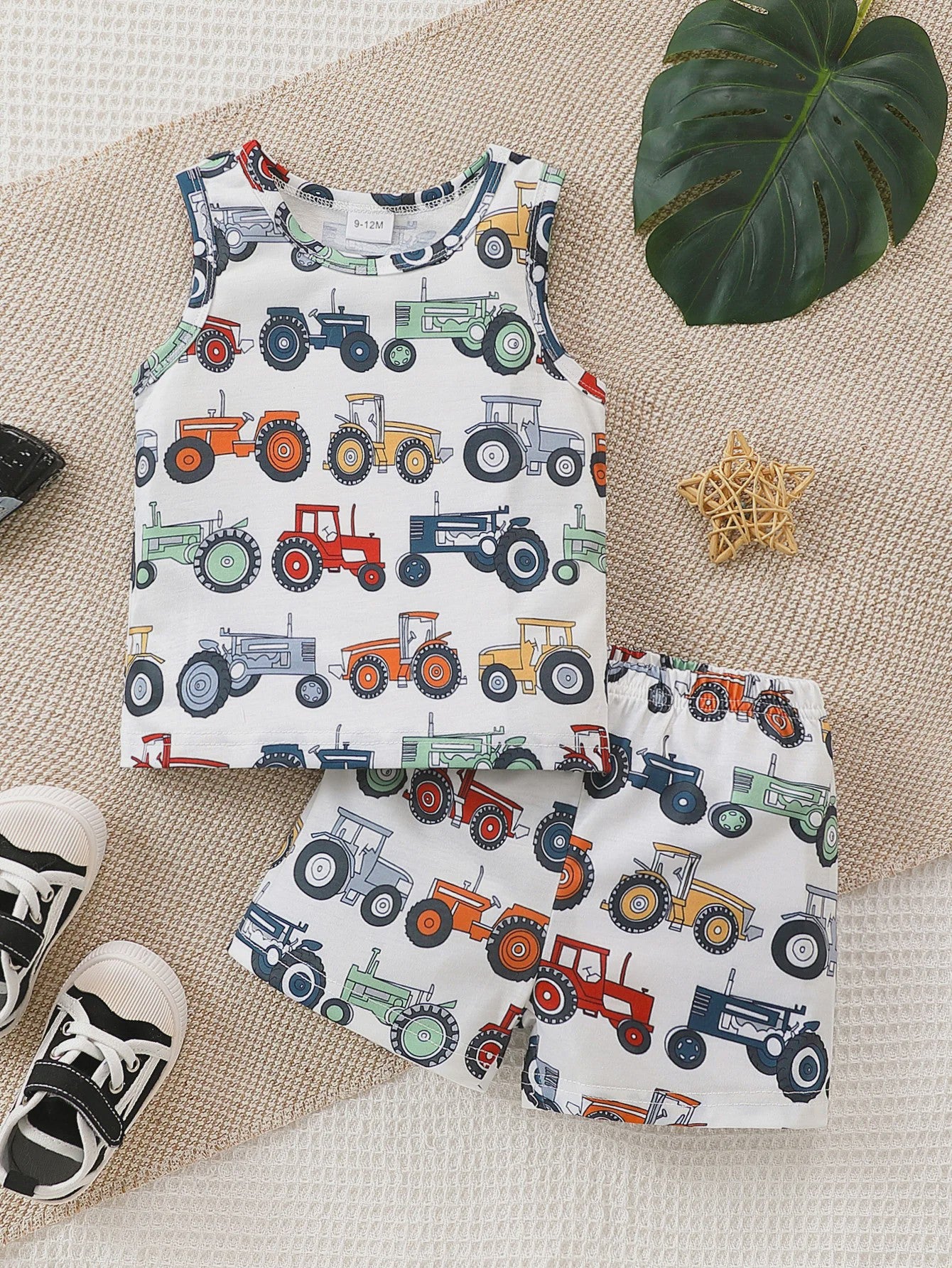 Zomer Set Baby Jongens: Tractor Print Tanktop & Shorts