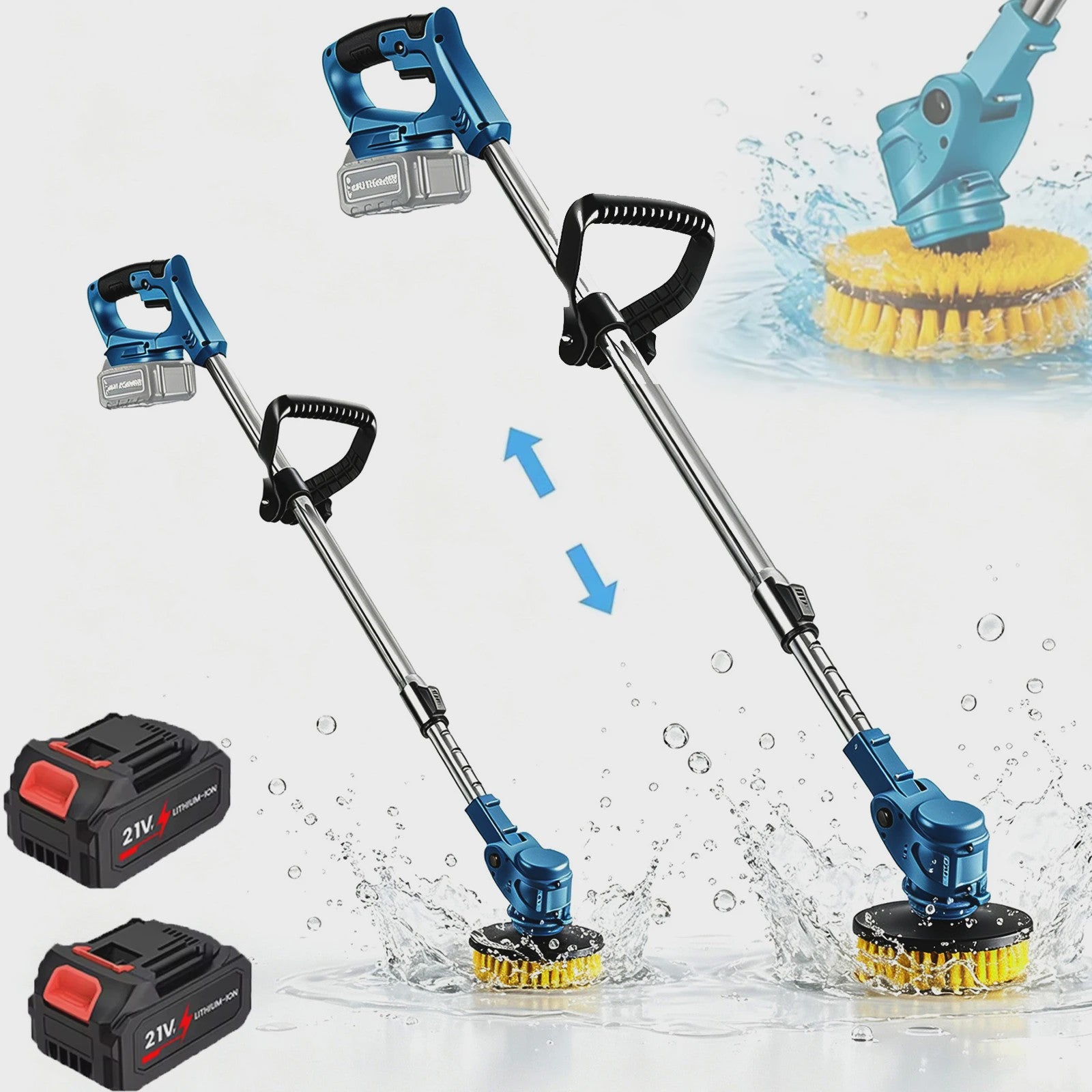 Draadloze Spin Scrubber: 800W Elektrische Schoonmaakborstel met Telescoopsteel & 21V Batterij