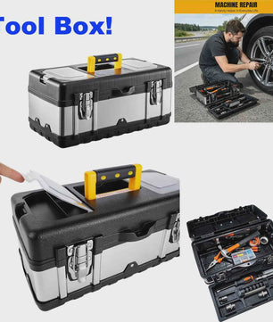 Robuuste Dubbellaags Gereedschapskist - RVS & Kunststof - 40cm - Anti-Val - Voor Elektricien & Auto Reparatie