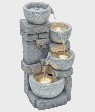 Outsunny Waterval Fontein met LED Verlichting en Verstelbare Pomp - Sfeervolle Tuindecoratie