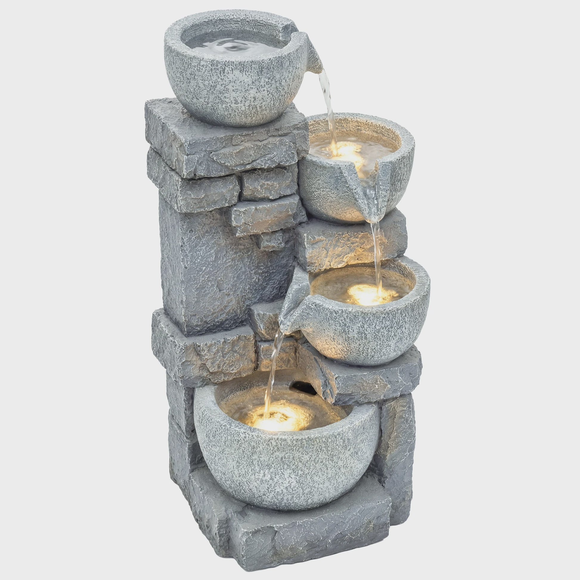Outsunny Waterval Fontein met LED Verlichting en Verstelbare Pomp - Sfeervolle Tuindecoratie