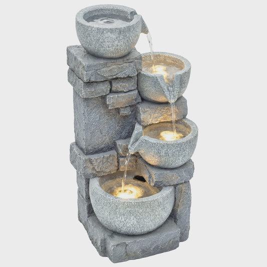 Outsunny Waterval Fontein met LED Verlichting en Verstelbare Pomp - Sfeervolle Tuindecoratie
