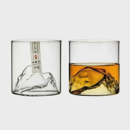 Set van 2 Whiskeyglazen met 3D Berg Design - Kristalhelder & Uniek