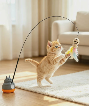 Interactieve Kattenhengel met Roterende Basis & Veer - Stimuleert Spel & Beweging