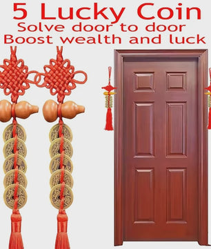 Chinese Feng Shui Munt Hanger met Vijf Keizers Munten en Kalebas - Geluk & Welvaart
