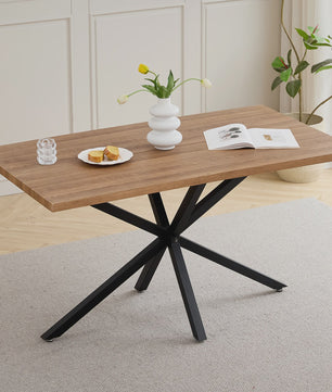 Moderne Rechthoekige Eettafel 140x80cm met Zwart Metalen Onderstel - Geschikt voor 4-6 Personen