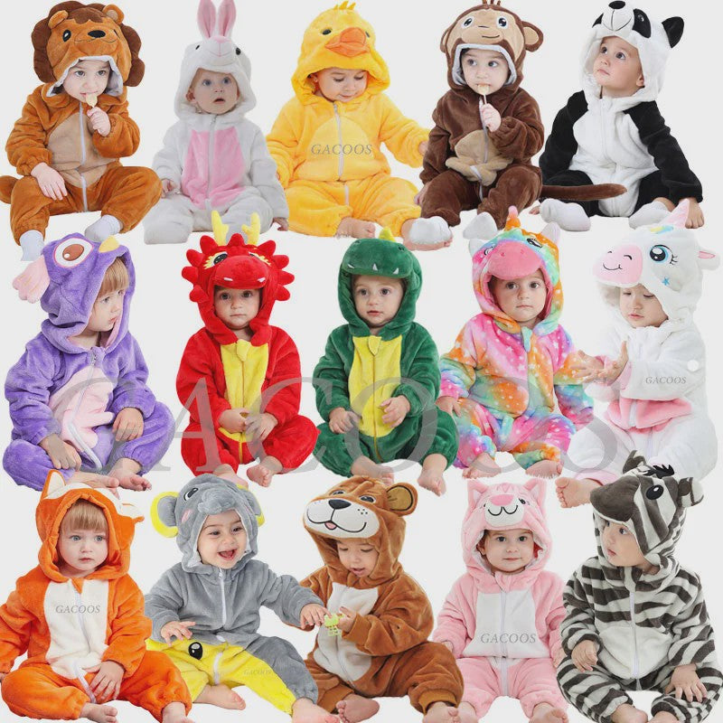 Baby Romper Dierenkostuum Kigurumi - Zacht Flanellen Jumpsuit voor Jongens & Meisjes