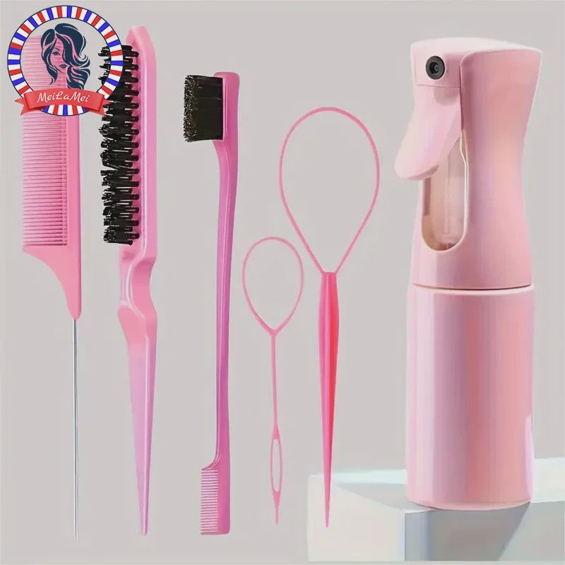 6-delige Haarstyling Set: Borstels, Kammen en Sprayfles voor Professionele Looks