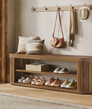 Houten Entree Bank met Schoenopslag - 47.2" - Farmhouse Stijl - Verstelbare Voetjes