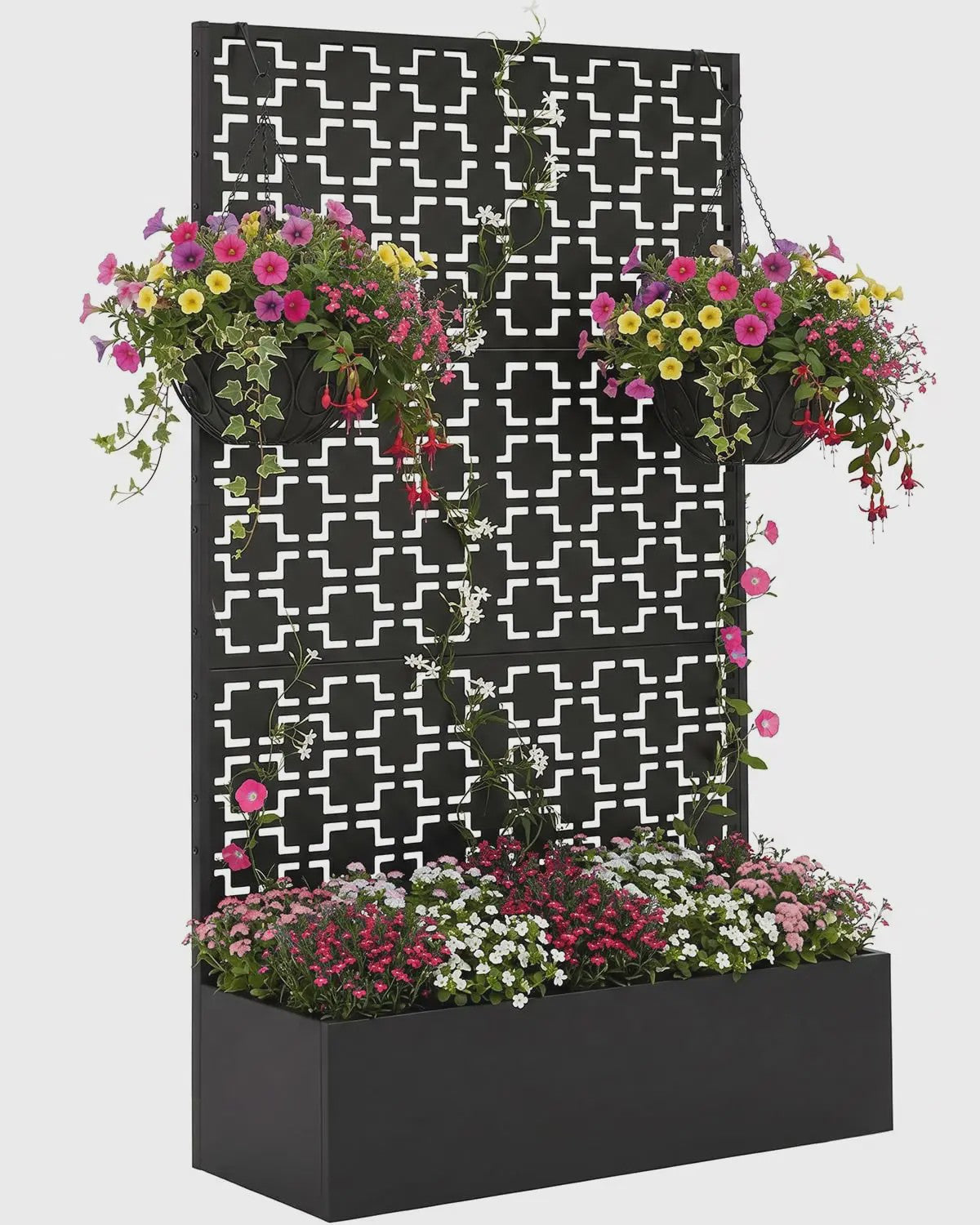 Metalen Plantenbak met Geometrisch Trellis Scherm - 180 cm Hoog