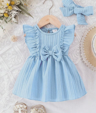 Schattige Zomerjurk Blauw voor Baby Meisjes met Ruches en Strik - 0-3 Jaar