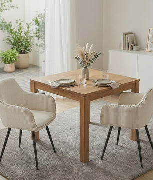 Set van 2 Moderne Gestoffeerde Eetkamerstoelen met Armleuningen - Comfortabel Corduroy & Stabiele Metalen Poten