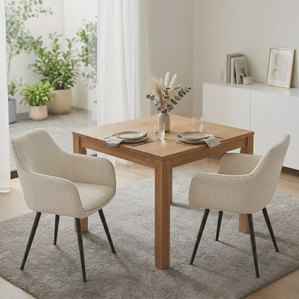 Set van 2 Moderne Gestoffeerde Eetkamerstoelen met Armleuningen - Comfortabel Corduroy & Stabiele Metalen Poten
